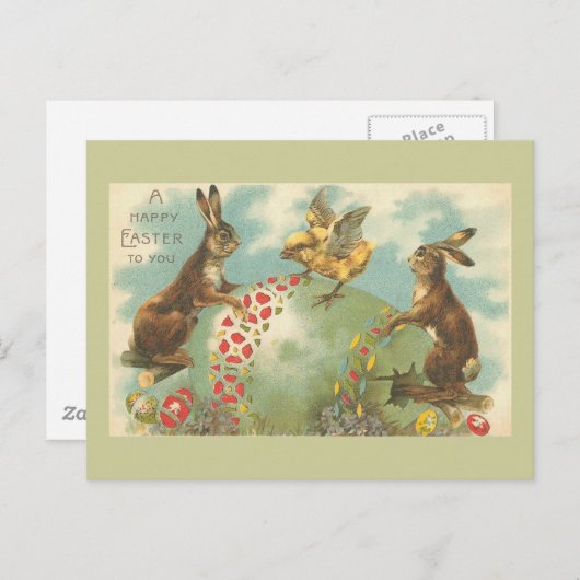 美しい緑のヴィンテージイースター卵 シーズンポストカード (正面/裏面)