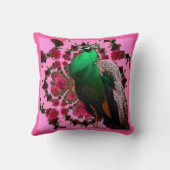 美しい緑の孔雀のピンクのローズピンクの芸術 クッション (裏面)