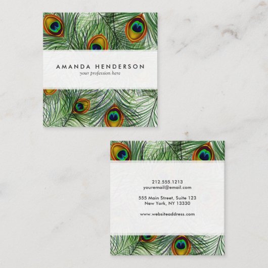 美しい緑の孔雀の羽 スクエア名刺 (正面/裏面)