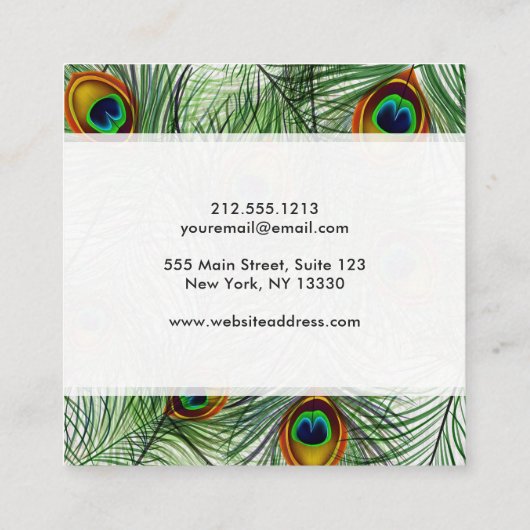 美しい緑の孔雀の羽 スクエア名刺 (裏面)