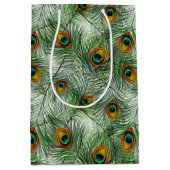 美しい緑の孔雀の羽 ミディアムペーパーバッグ (正面)