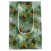 美しい緑の孔雀の羽 ミディアムペーパーバッグ (裏面)