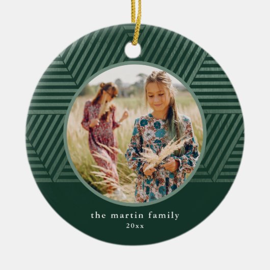 美しい緑の幾何学的なパターン写真クリスマス セラミックオーナメント (正面)