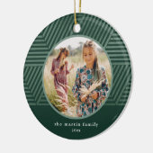 美しい緑の幾何学的なパターン写真クリスマス セラミックオーナメント (左)