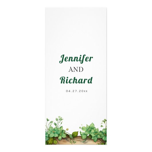美しい緑の春の結婚式メニューカード ラックカード (裏面)