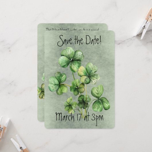 美しい緑の水彩画のシャムロック 招待状 (正面/裏面インサイチュ)