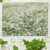 美しい緑の牧場の花と青空 キッチンタオル (折り畳み)