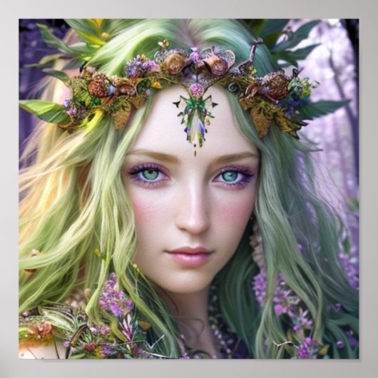 美しい緑の白い髪のドルイドのポスカラフルター ポスター (正面)