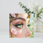 美しい緑の目の妖精と蝶空白の カード (スタンド正面)