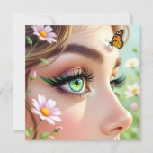 美しい緑の目の妖精と蝶空白の カード (正面)