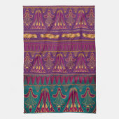 美しい緑の紫の古代エジプト文様 キッチンタオル (縦)