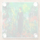 美しい緑の草原の女性 ガラスコースター (裏面)