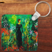 美しい緑の草原の女性 キーホルダー (裏面)