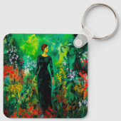 美しい緑の草原の女性 キーホルダー (裏面)