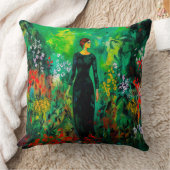 美しい緑の草原の女性 クッション (ブランケット)