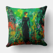 美しい緑の草原の女性 クッション (裏面)