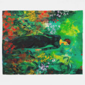 美しい緑の草原の女性 フリースブランケット (正面(横))