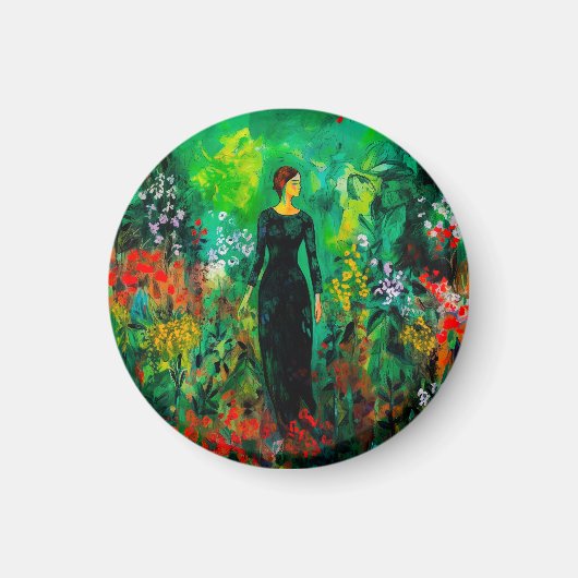 美しい緑の草原の女性 マグネット (正面)