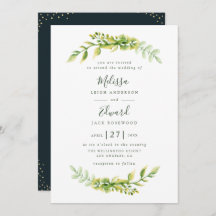 美しい緑の葉結婚式招待状