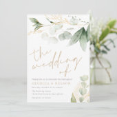 美しい緑の葉 ゴールド ウェディング 招待状 (スタンド正面)