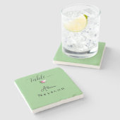 美しい緑結婚の花のハート ストーンコースター (横)