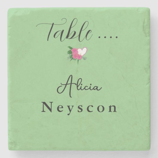 美しい緑結婚の花のハート ストーンコースター (正面)