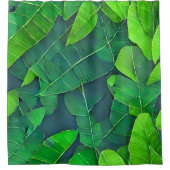 美しい緑葉の模様 シャワーカーテン (正面)