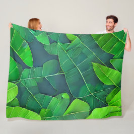 美しい緑葉の模様 フリースブランケット