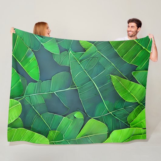 美しい緑葉の模様 フリースブランケット (インサイチュ)