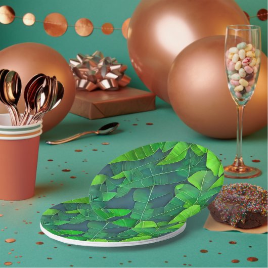 美しい緑葉の模様 ペーパープレート (複数)