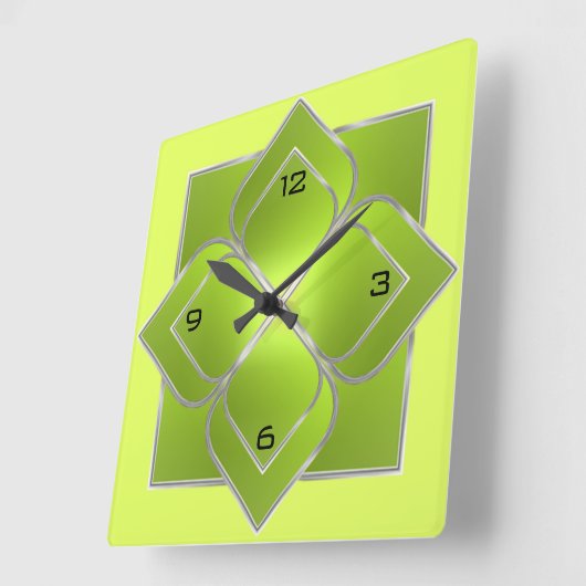 美しい緑 スクエア壁時計 (傾斜)