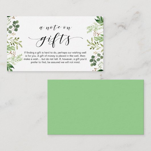 美しい緑、黒いフォント、贈り物に関するメモ エンクロージャーカード (正面/裏面)