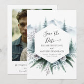 美しい編集可能な結婚山 セーブザデート (正面/裏面)