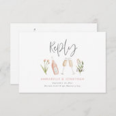 美しい繊細なフローラガーリーの結婚返事 出欠カード (正面/裏面)