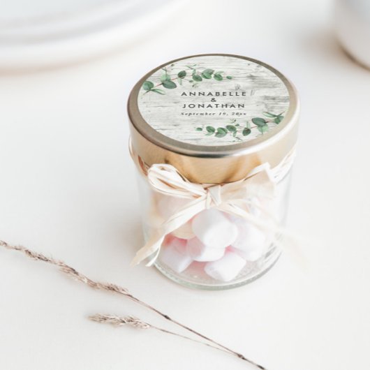 美しい繊細なユーカリ白結婚木の ラウンドシール