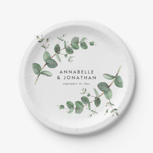 美しい繊細なユーカリ結婚の葉 ペーパープレート (正面)