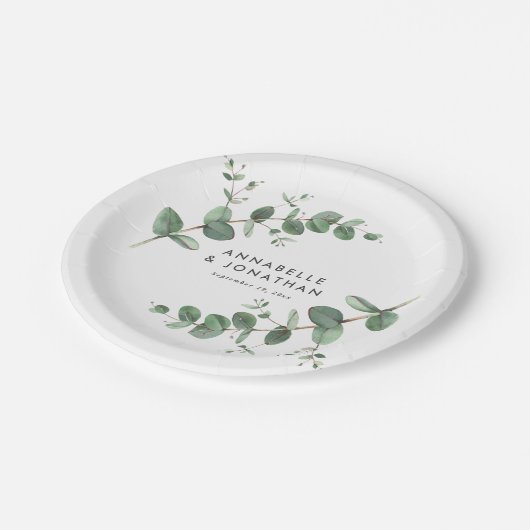 美しい繊細なユーカリ結婚の葉 ペーパープレート (アングル)