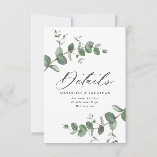 美しい繊細なユーカリ結婚プスの詳細 出欠カード (正面)