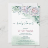 美しい繊細な水の色のバラ赤ちゃんシャワー 招待状 (正面)