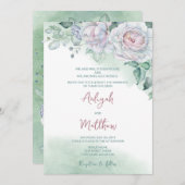 美しい繊細な水色のバラ結婚ズ 招待状 (正面/裏面)