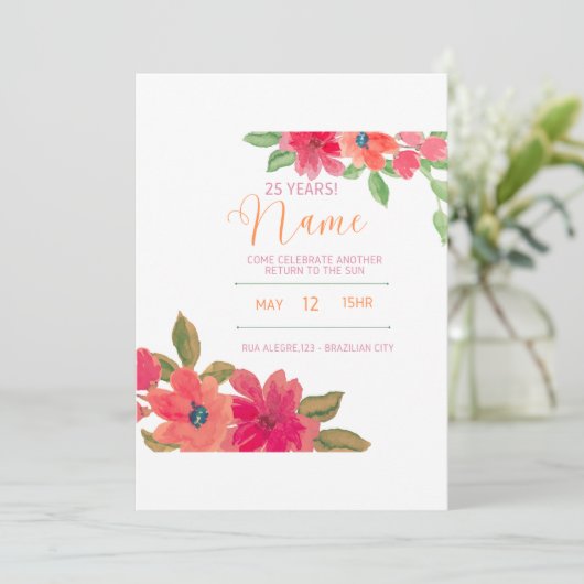 美しい繊細な赤い花 招待状 (スタンド正面)