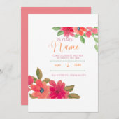 美しい繊細な赤い花 招待状 (正面/裏面)