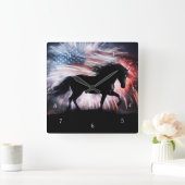 美しい羊蹄馬アメリカ国旗の花火 スクエア壁時計 (ホーム)