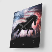 美しい羊蹄馬アメリカ国旗の花火 スクエア壁時計 (傾斜)