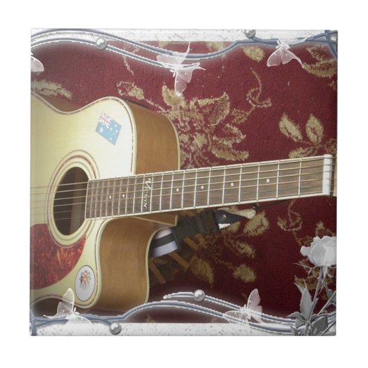 美しい美しいヴィンテージギターをアフリカのモチーフに タイル (正面)