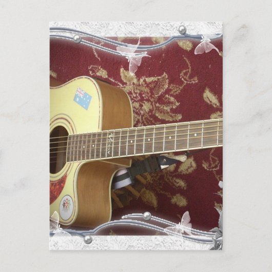 美しい美しいヴィンテージギターをアフリカのモチーフに ポストカード (正面)