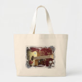 美しい美しいヴィンテージギターをアフリカのモチーフに ラージトートバッグ (正面)