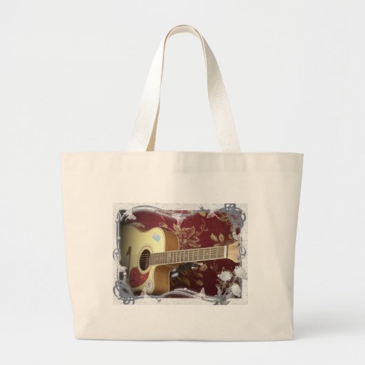 美しい美しいヴィンテージギターをアフリカのモチーフに ラージトートバッグ (正面)