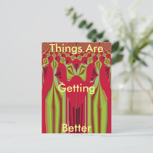 美しい美しい赤と黄色のアフリカの部族芸術 ポストカード (スタンド正面)