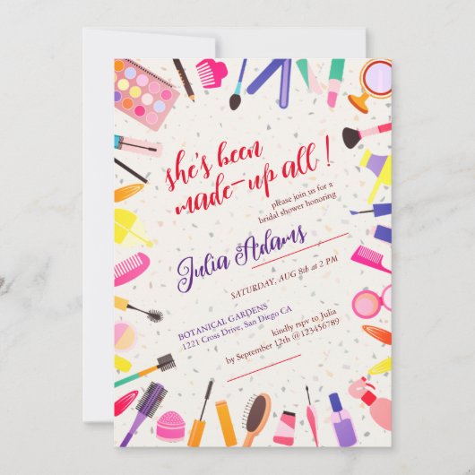 美しい美容用ヘアスタイルメイクアップブライダルシャワー 招待状 (正面)